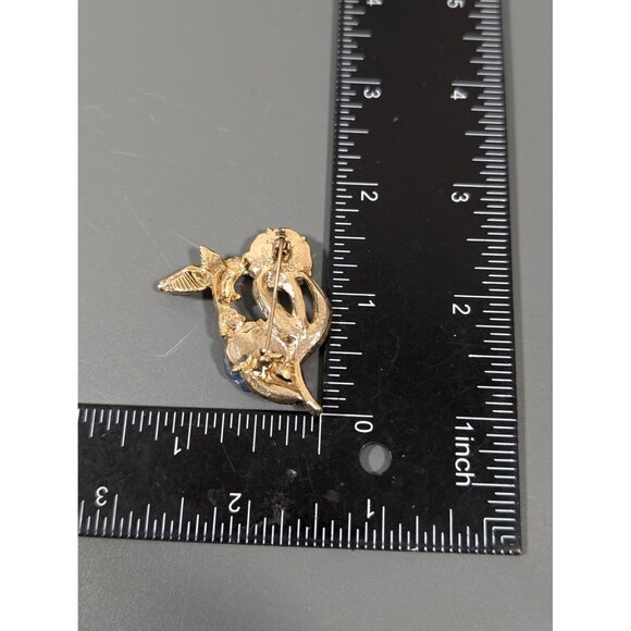 Vintage Hummingbird Pin Brooch Blue Lucite Flowers Gold Tone - Picture 7 of 7